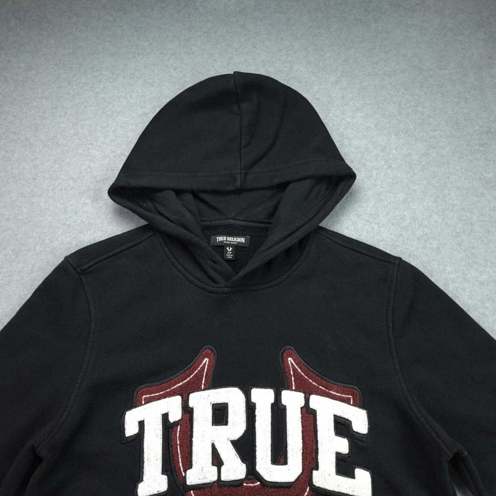 True‎ Religion Hoodie Mens Small Black Streetwear Spellout Sweatshirt